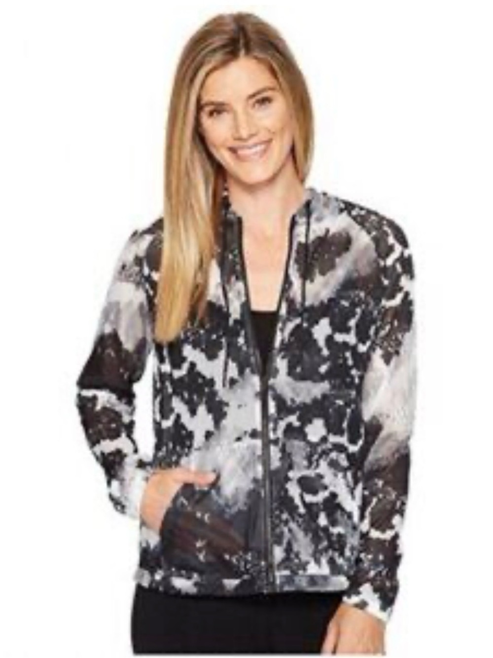Adidas Sport ID Mesh Full Zip Hoodie Size Large Black White Gray EUC Athleisure